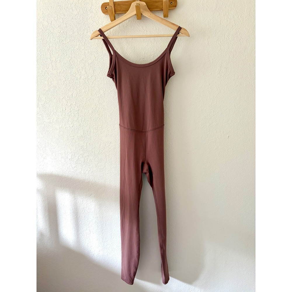All in Motion Women XS Ribbed Twist Back Active Athletic Jumpsuit Mauve Brown